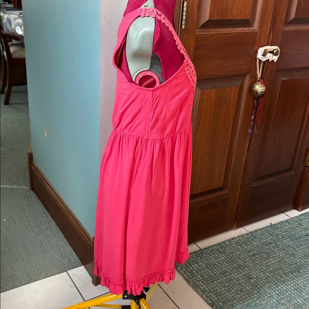 Altar’d State  Sundress  sleeveless scoop neck/lace trim Coral color full skirt - Picture 5 of 12